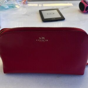 Coach Red Leather Cosmetic Carry Case Pouch